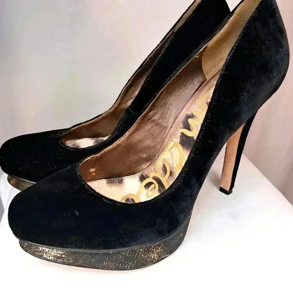 Sam Edelman velour & gold stiletto sz 10 - Picture 5 of 7